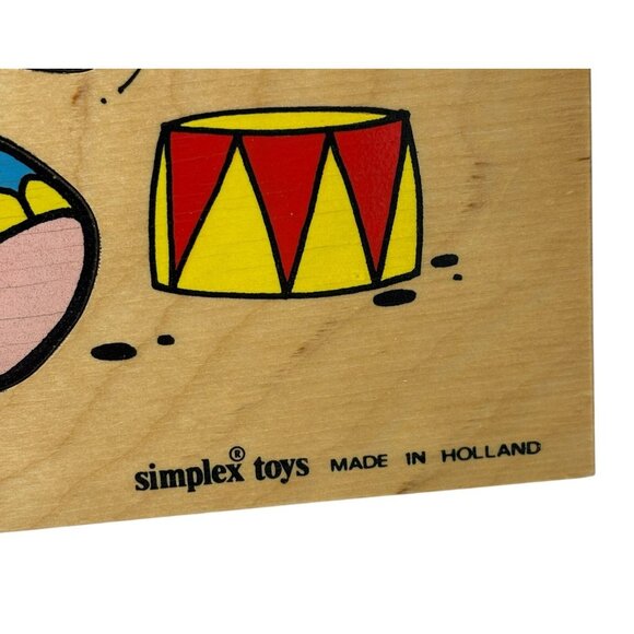 SIMPLEX Wooden Wood Peg Puzzle Blue Elephant Circus Holland Made - Picture 2 of 3